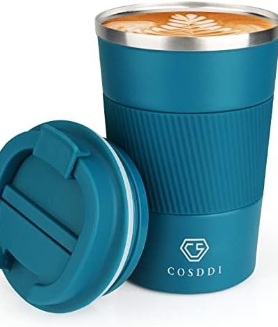 CS COSDDI Stainless Steel Travel Mug 12oz - Vacuum Insulated Coffee Travel Mug Spill Proof with Leakproof Lid - Double Walled Reusable Tumbler Cups for Keep Hot/Ice Coffee,Tea and Beer(Aquamarine)
